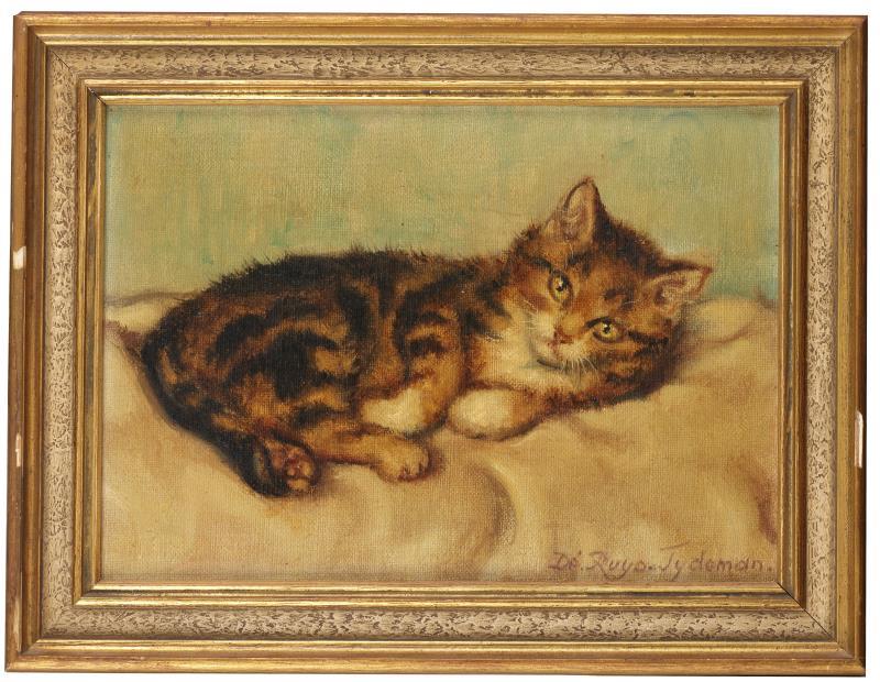 Dé Ruijs-Tydeman (Palembang, Indonesië 1889 - 1967 Den Haag), Een kitten op een kussen.