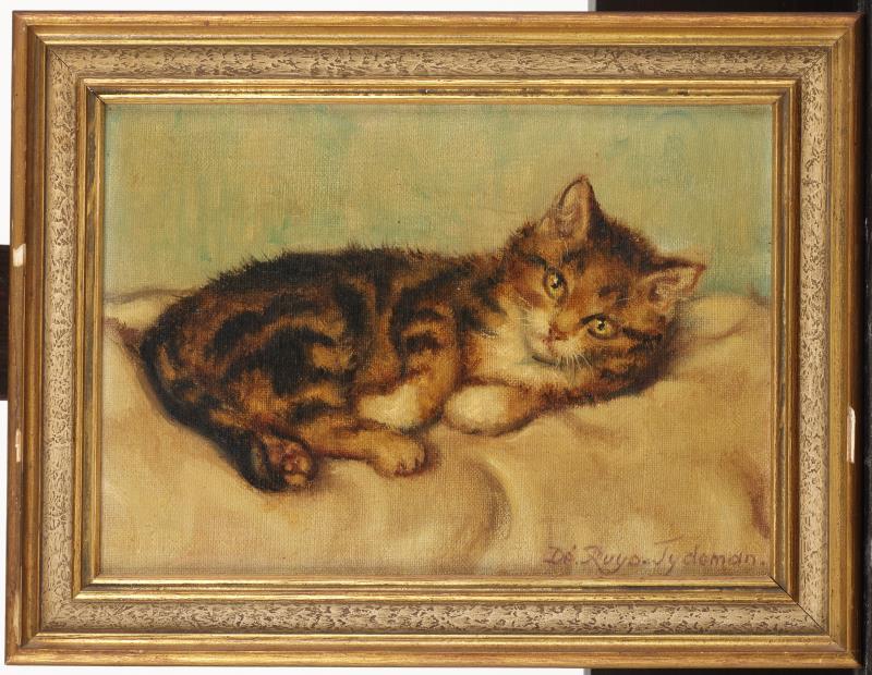 Dé Ruijs-Tydeman (Palembang, Indonesië 1889 - 1967 Den Haag), Een kitten op een kussen.