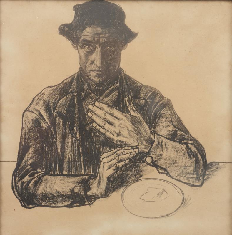 Een handingekleurde prent, naar Jan Toorop.
