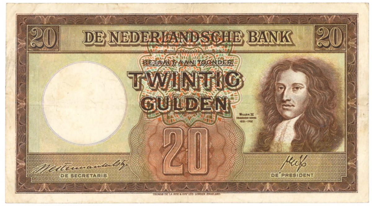 Nederland 20 gulden Bankbiljet Type 1945 Stadhouder Willem III - Zeer Fraai