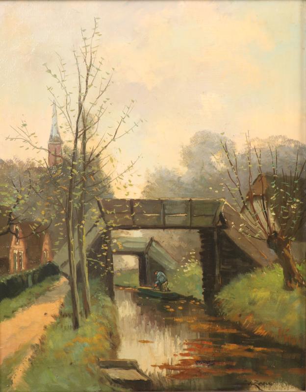 J.C. Terhell, (Venlo 1863 - 1949 Beverwijk)(Onder pseudonym C. de Zeeuw), Brugje te Giethoorn.