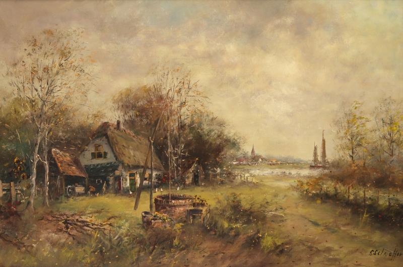 Simon Theodorus 'Siem' Schaeffer (Rotterdam 1924 - 2005), Landschap met boerderij bij Hilligersberg (?).