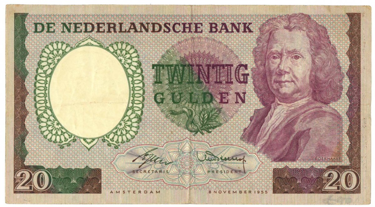 Nederland 20 gulden Bankbiljet Type 1955 Boerhaave - Fraai / Zeer Fraai