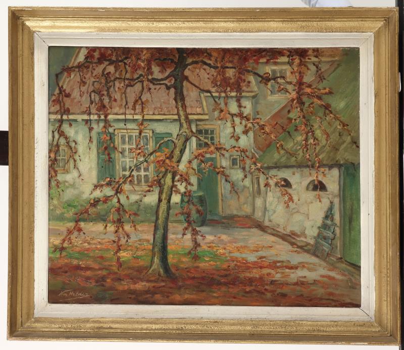 Wim Helder (Den Haag 1892 - 1966 Hattem), Hofje in de herfst.