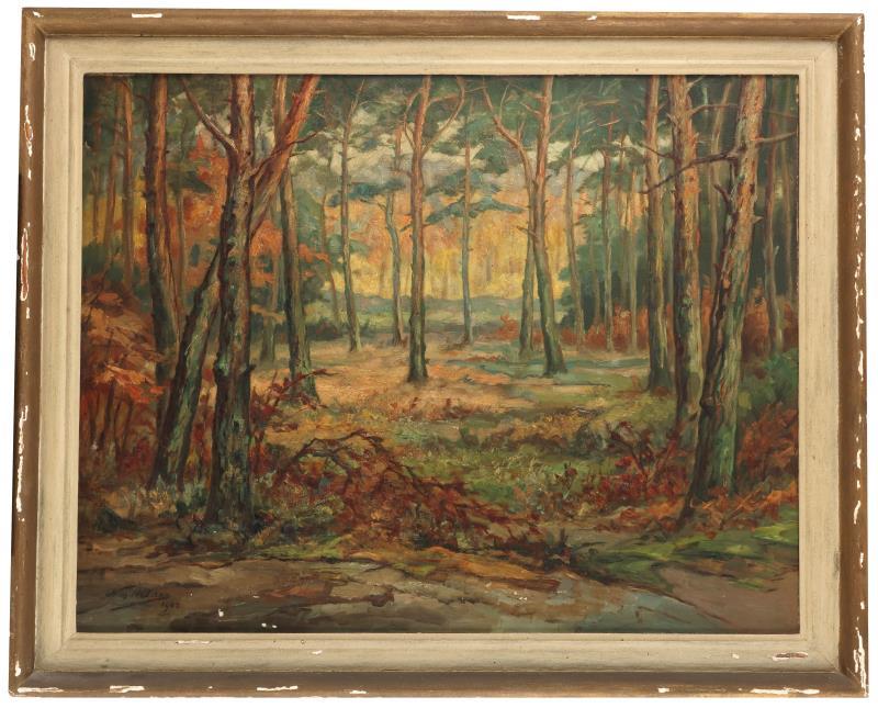 Wim Helder (Den Haag 1892 - 1966 Hattem), Een boslandschap in de herfst, mogelijk bij het Loo.