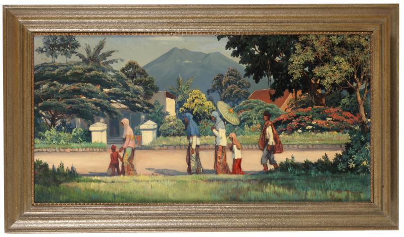 Leo Eeland (Salatiga, Indonesië 1884 - 1952 Den Haag), "Weg in Buitenzorg, met op de achtergrond Gunung Salak".