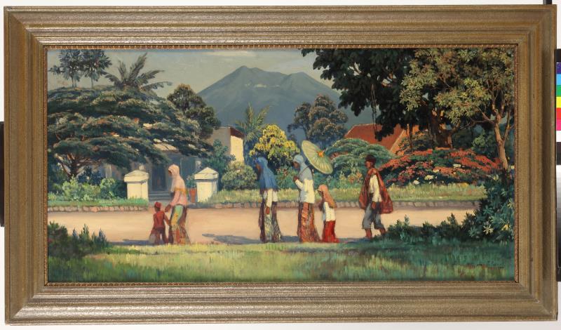 Leo Eeland (Salatiga, Indonesië 1884 - 1952 Den Haag), "Weg in Buitenzorg, met op de achtergrond Gunung Salak".