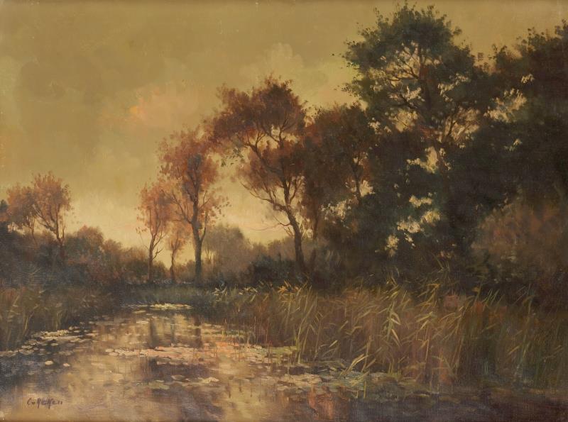 Conrad van Reken (1878 - 1951), Rivierlandschap in herfstlicht.