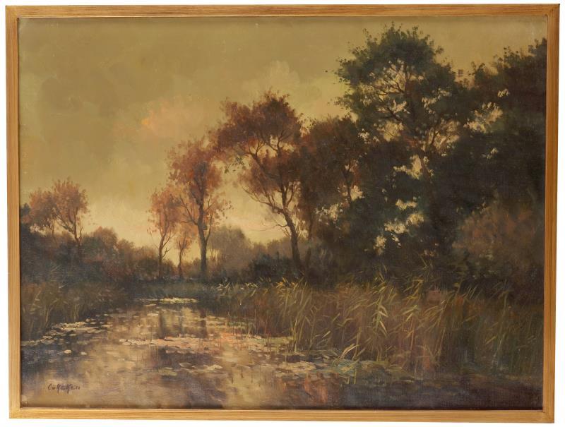 Conrad van Reken (1878 - 1951), Rivierlandschap in herfstlicht.