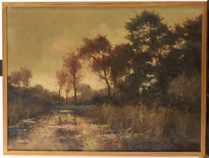 Conrad van Reken (1878 - 1951), Rivierlandschap in herfstlicht.