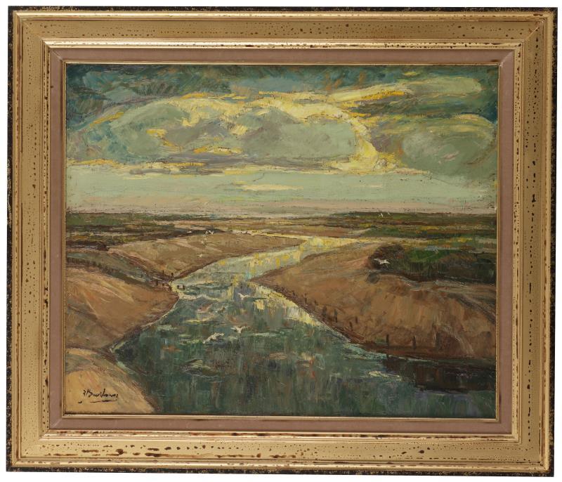 Jan Baartmans (Bergen op Zoom 1898 - 1968), Een meanderende rivier onder een wolkenlucht.