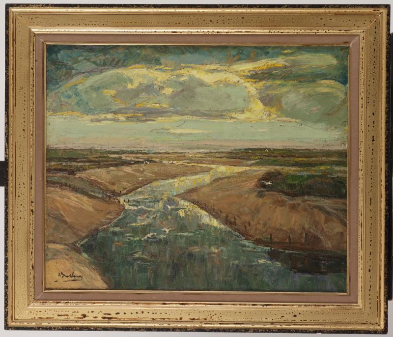 Jan Baartmans (Bergen op Zoom 1898 - 1968), Een meanderende rivier onder een wolkenlucht.