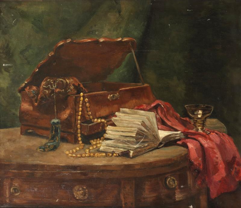 Onbekend ca. 1900, Een stilleven met juwelenkistje.