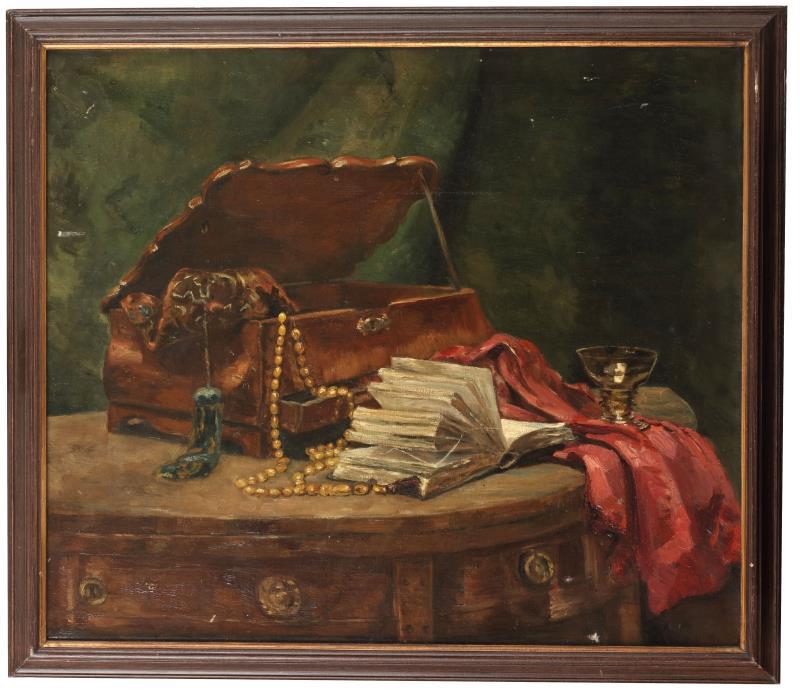 Onbekend ca. 1900, Een stilleven met juwelenkistje.