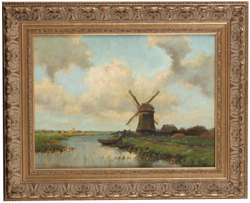 Bern. A. van Beek (Amsterdam 1875 - 1941 Kortnehoef), Een molen in een polderlandschap, omgeving Kortenhoef.