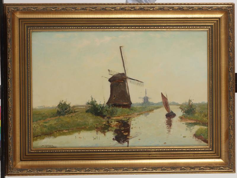 Jan (Simon) Knikker Sr. (Hillegom 1889 - 1957 Den Haag), Een polderlandschap met molen.