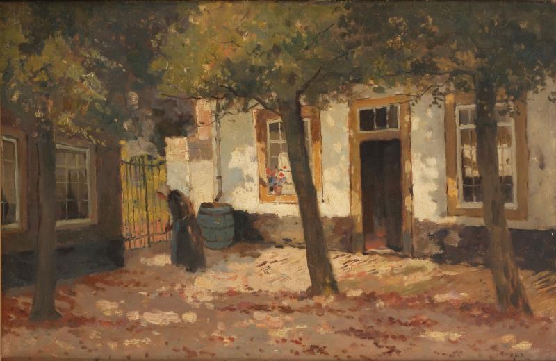 Jan Harm Weijns (Zwolle 1864 - 1945 Rotterdam), 'Zonnig hofje'.