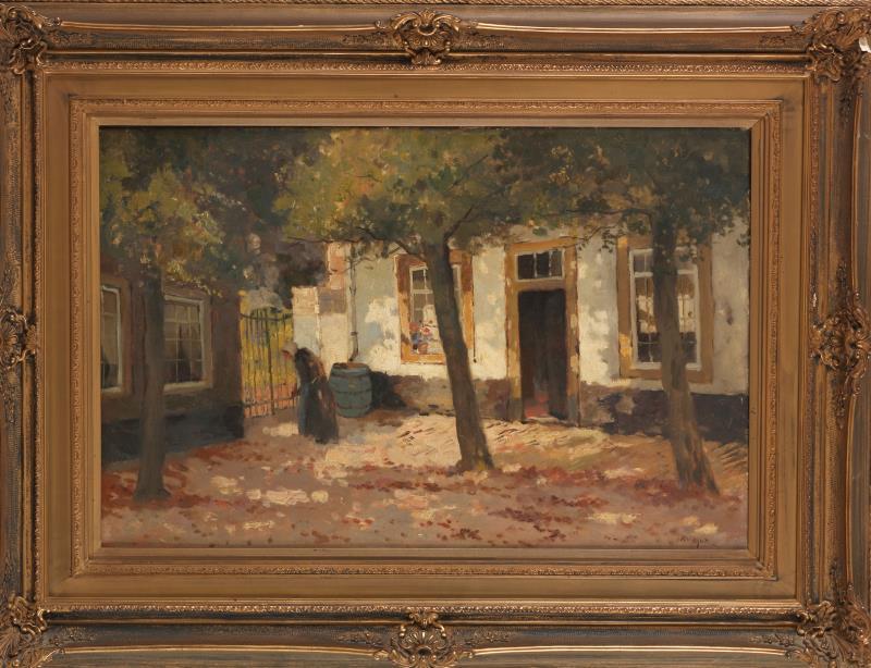 Jan Harm Weijns (Zwolle 1864 - 1945 Rotterdam), 'Zonnig hofje'.