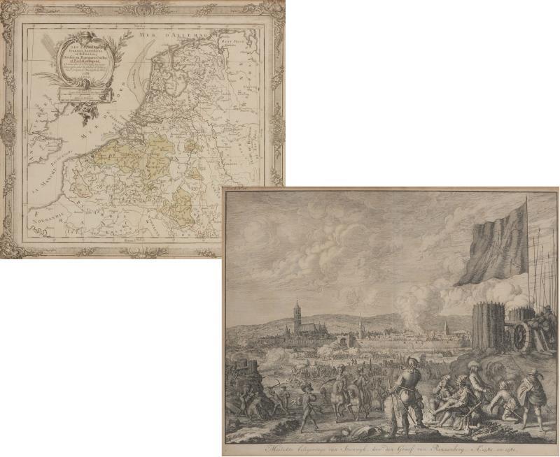 Jan Luyken (Amsterdam 1649 - 1712) - Mislukte belegeringe van Steenwijk, door den Graaf van Rennenberg, A. 1580. en 1581. - 1738 en daarbij een landkaart van Les Pays Bas Francois, Autricienne et Hollandois 1766.