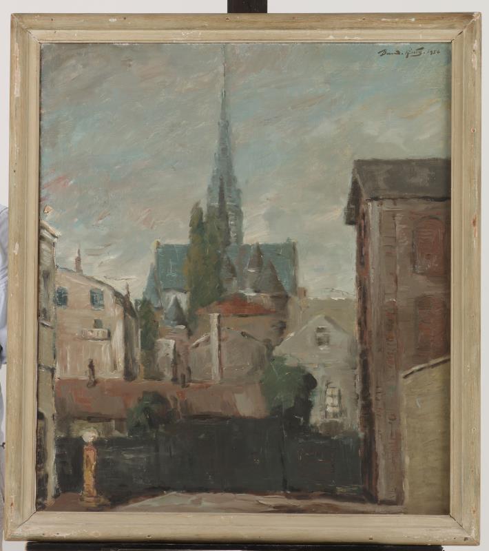 Bernard' Willem Theodoor Lutz (Rotterdam 1913 - 1975 Den Haag), 'Stadsgezicht Den Haag met de Grote Kerk', .