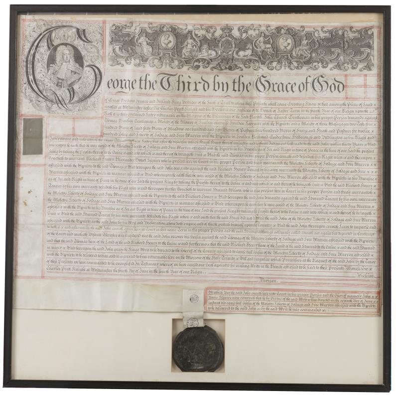 Een George III document en zegel, gedateerd 4 juni 1764, Engeland.