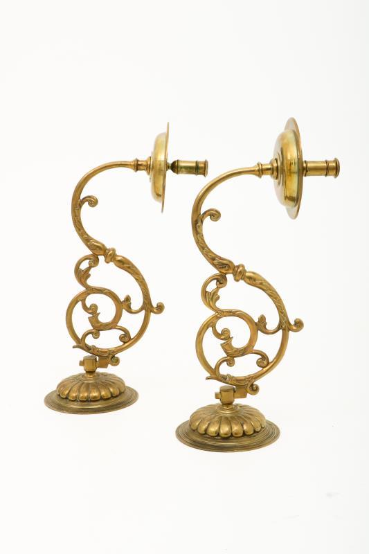 Set with (2) large copper wallcandles, Dutch, 18th century.