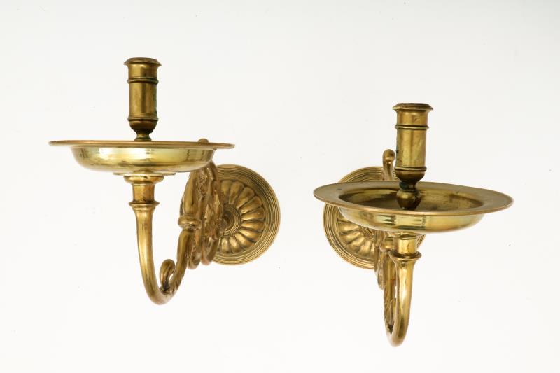Set with (2) large copper wallcandles, Dutch, 18th century.