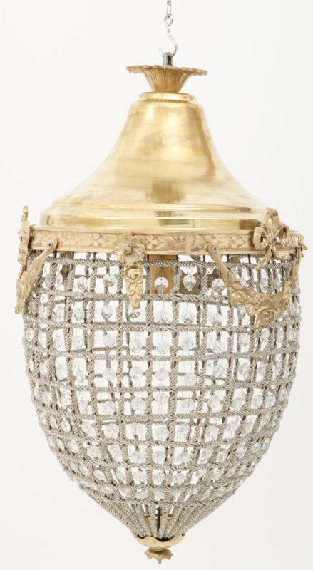 A brass lantern in the shape of a basket-chandelier, after earlier example, late 20th century.