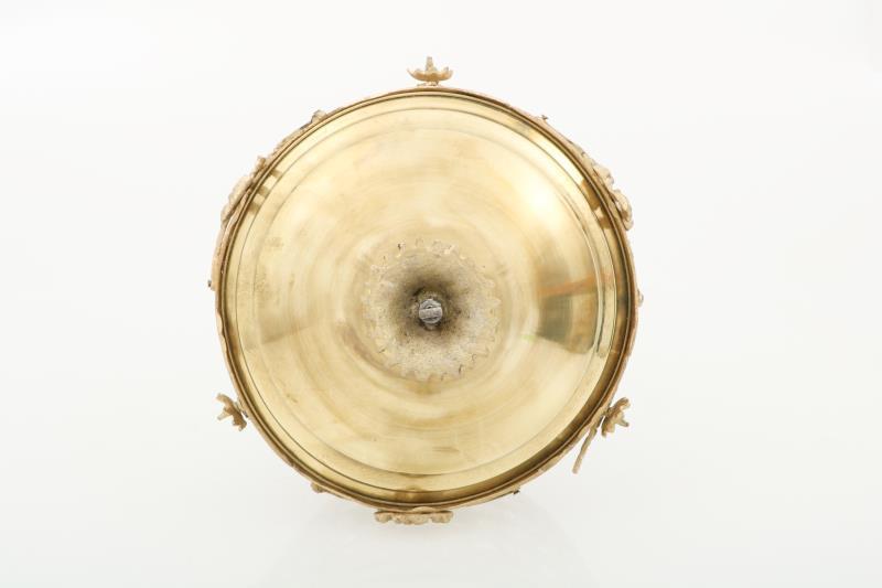 A brass lantern in the shape of a basket-chandelier, after earlier example, late 20th century.