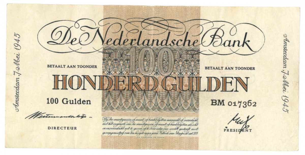 Nederland 100 gulden bankbiljet Type 1945 Geldzuivering -Zeer Fraai