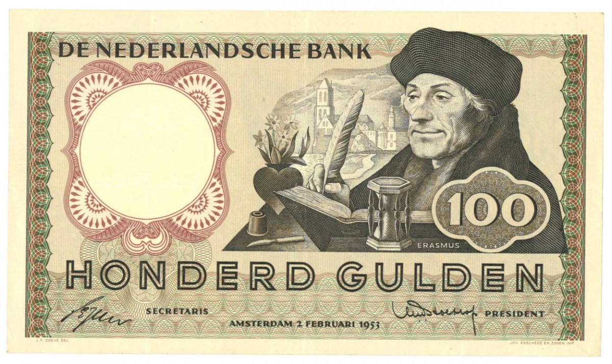 Nederland 100 gulden bankbiljet Type 1953 Erasmus - Zeer Fraai