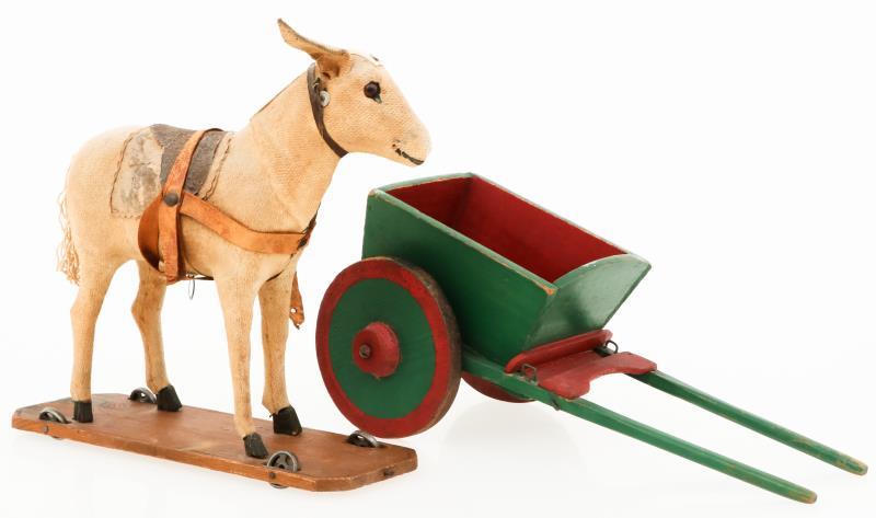 Ezel met houten kar.