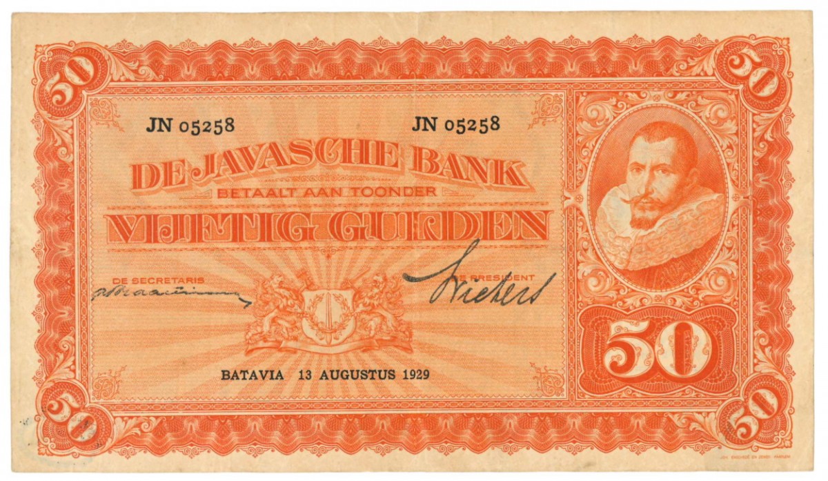 Netherlands-Indies 50 gulden Banknote Type 1925 Jan Pieterszoon Coen - Very fine