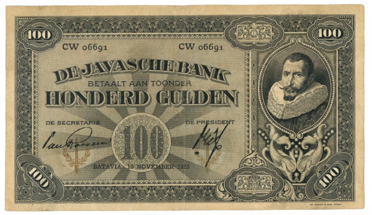 Netherlands-Indies 100 gulden Banknote Type 1925 Jan Pieterszoon Coen - Very fine