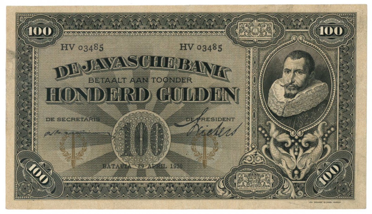 Netherlands-Indies 100 gulden Banknote Type 1925 Jan Pieterszoon Coen - Very fine