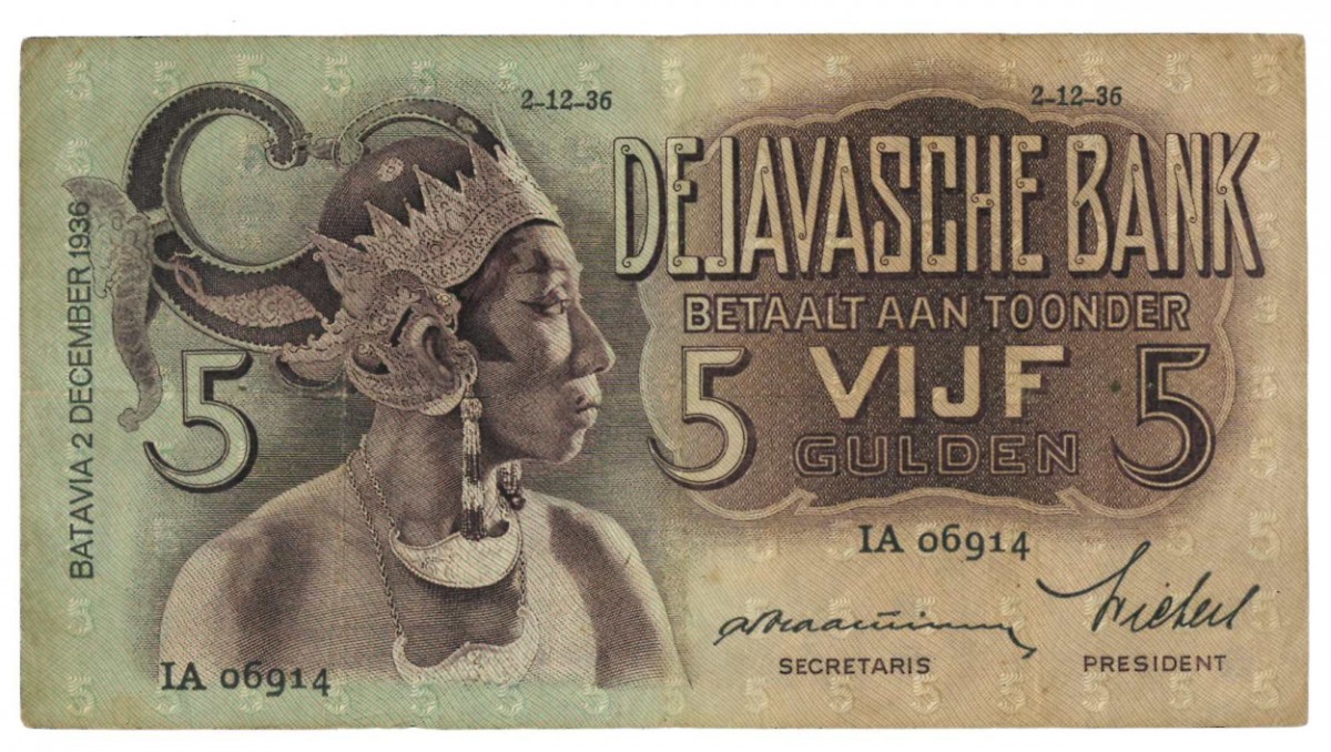 Netherlands-Indies 5 gulden Banknote Type 1933 Javanese Dancers - Very fine -