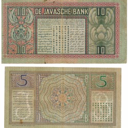 Netherlands-Indies.  5 and 10 gulden. Banknote.  Type 1933. Javanese Dansers. - Fine / Very fine.