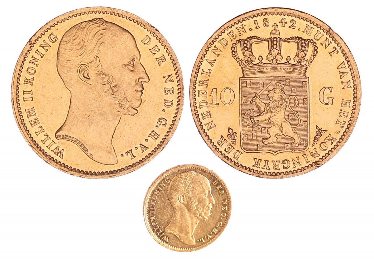10 Gulden goud Willem II 1842. Prachtig + (Proofslag).