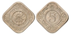 5 Cent - Met gepolijste stempel geslagen. Curaçao. Wilhelmina. 1948. PF 65.