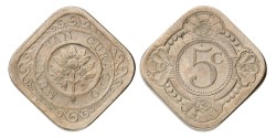 5 Cent - Met gepolijste stempel geslagen. Curaçao. Wilhelmina. 1948. PF 65.