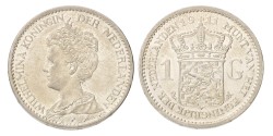 1 Gulden. Wilhelmina. 1911. AU 58.