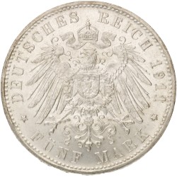 German states. Bavaria. Luitpold. 5 Mark - 90th birthday of the Prince Regent. 1911 D.