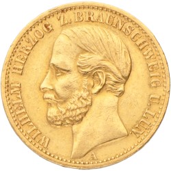German states. Brunswick-Wolfenbuttel. Wilhelm I. 20 Mark. 1875 A.