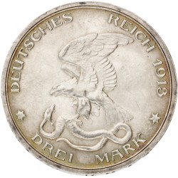 No reserve - German states. Prussia. Wilhelm II. 3 Mark - Völkerschlacht centennial. 1913 A.