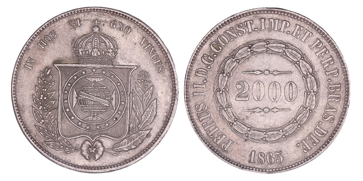 Brazil. Petrus II. 2000 Reis. 1865.