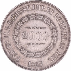 Brazil. Petrus II. 2000 Reis. 1865.