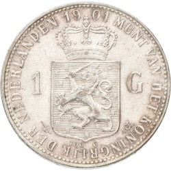 1 Gulden. Wilhelmina. 1901. AU 58.