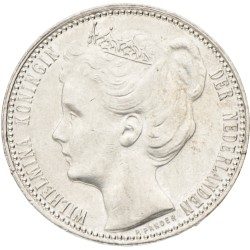 1 Gulden. Wilhelmina. 1898. UNC details.