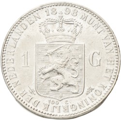 1 Gulden. Wilhelmina. 1898. UNC details.