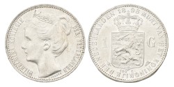 1 Gulden. Wilhelmina. 1898. UNC details.